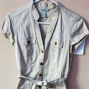 Tan H&M button tie dress